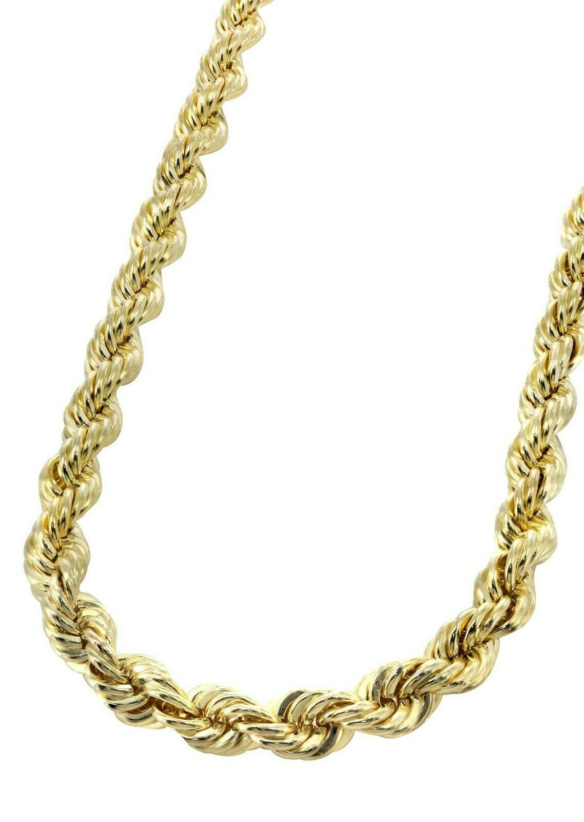 26" 10k Gold Rope Necklace 7mm Men's Chain Diamond Cuts Lobster 10KT REAL GOLD - Reva Jeweler
