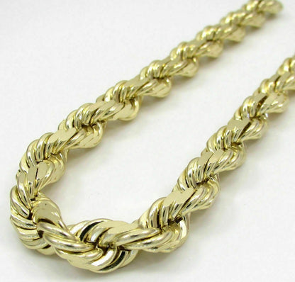 26" 10k Gold Rope Necklace 7mm Men's Chain Diamond Cuts Lobster 10KT REAL GOLD - Reva Jeweler