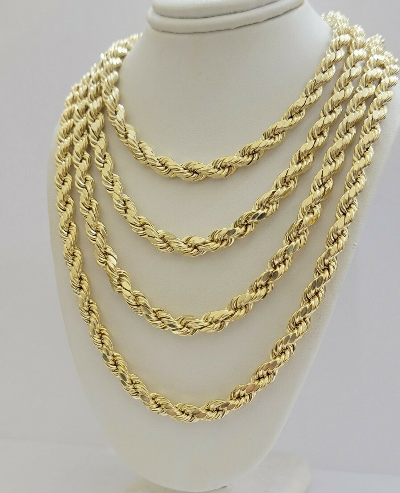 26" 10k Gold Rope Necklace 7mm Men's Chain Diamond Cuts Lobster 10KT REAL GOLD - Reva Jeweler