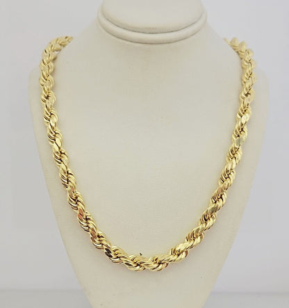 10K Yellow Gold Rope Chain Necklace 8mm 26" Choker REAL 10kt Diamond Cuts, Men's
