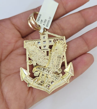 Side angle view of Franco chain necklace featuring eagle anchor pendant