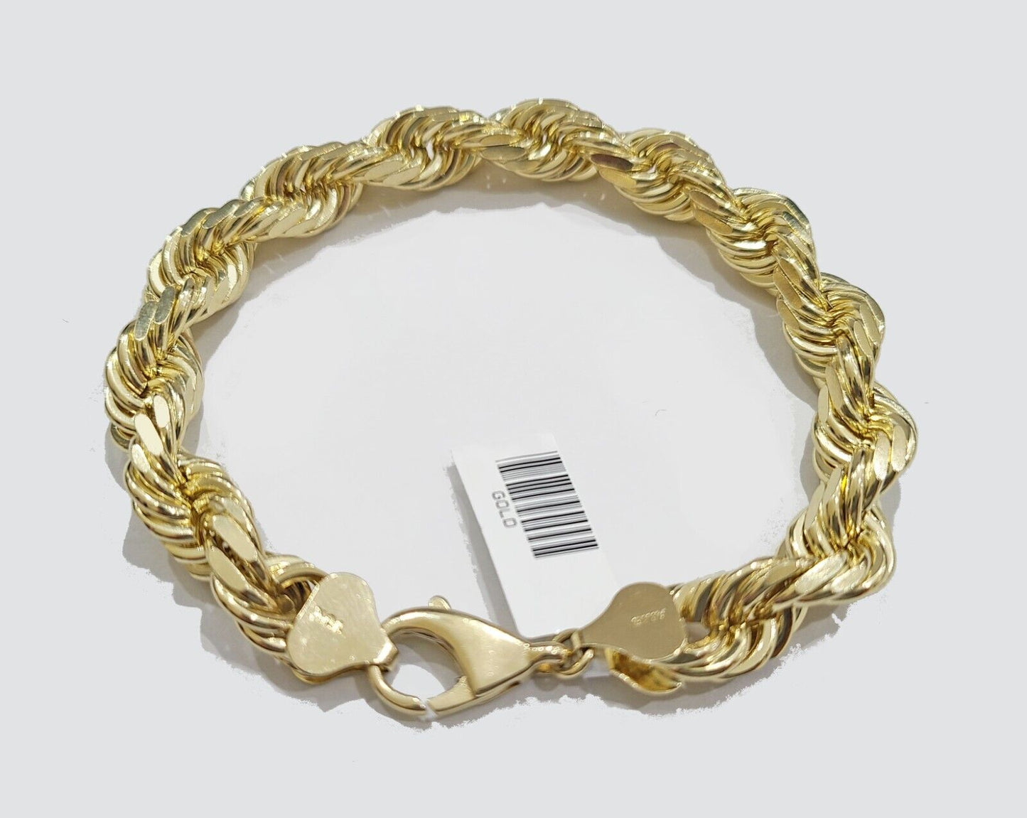 Real 10k Yellow Solid Gold 10mm Rope Bracelet 9 inch 10kt Men's