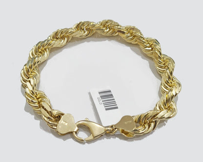 Real 10k Yellow Solid Gold 10mm Rope Bracelet 9 inch 10kt Men's