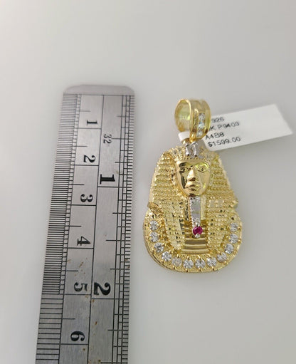 10k Gold Byzantine Chain Pharaoh Head Charm Pendant SET REAL 10kt 3mm 18"-28"
