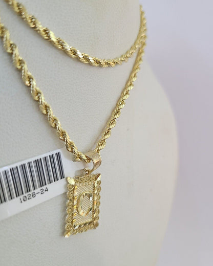 10k Gold Initial C Charm Rope Chain 16"-26" 2.5mm SET Necklace Alphabet Pendant