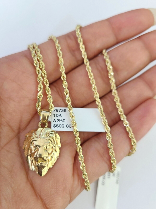 10k Lion pendant with 2mm rope chain