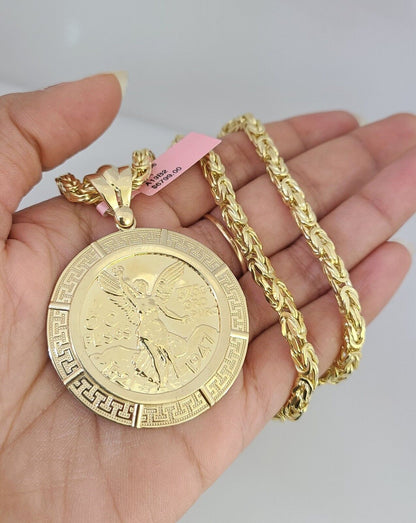 14K Gold Necklace Chain Mexican Coin Charm Turkish Byzantine 4mm 24" Pendant