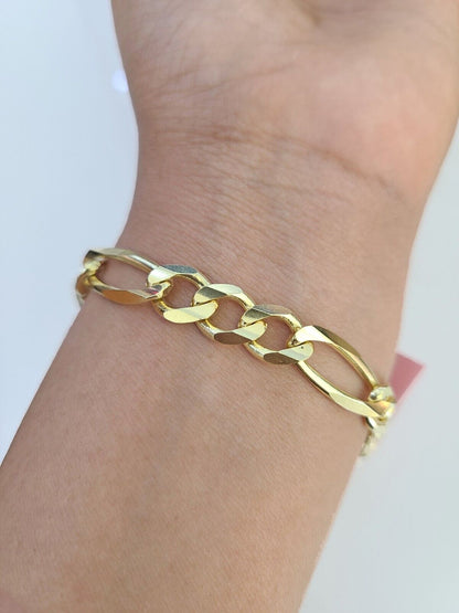 Real 14k Yellow Gold Figaro link Bracelet 8mm 8" Inch Mens Genuine