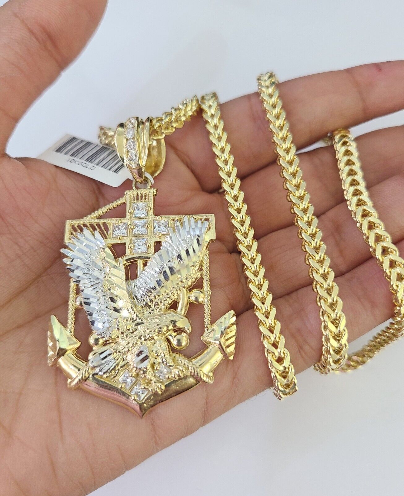 Luxury 10K gold Franco chain necklace with eagle anchor charm by Reva Jeweler