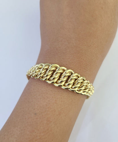 14K Gold Flat Byzantine Link Princesa Bracelet 7mm 7.5" inch Real Yellow 14Kt