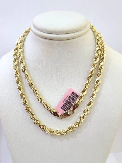 14K Yellow Gold 5mm Rope Chain 22" Diamond cut necklaceend Free Shipping