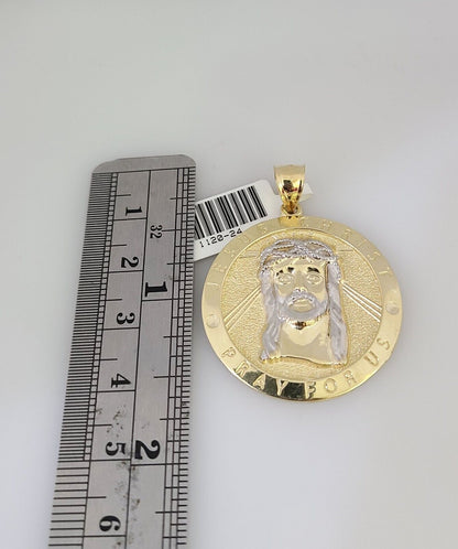Real 10k Gold Byzantine Chain Jesus Charm Pendant SET 3mm 22 Inch Men's Necklace