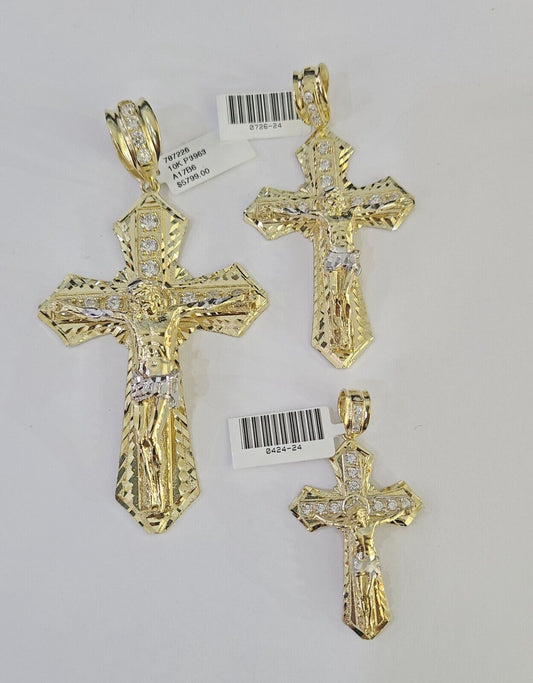 10k  Yellow Gold Jesus Cross Charm Pendant For Men's in Various Sizes 4" 3" 2"