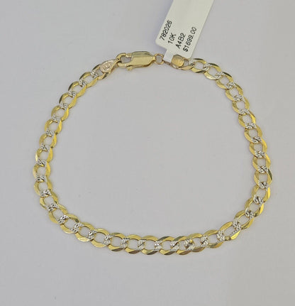 Real 10K Solid Cuban Curb Link Bracelet Yellow Gold Diamond Cuts 4.5mm 7" Womens