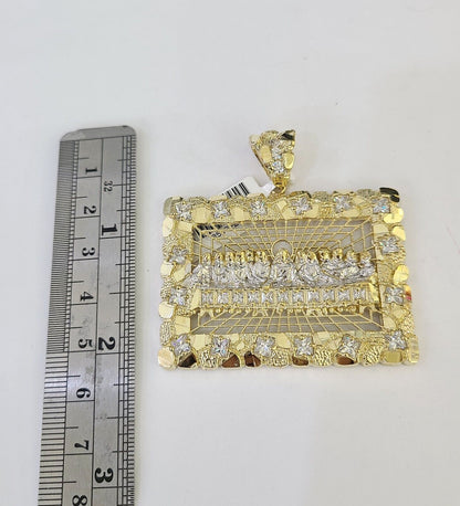 Real 10K Gold Franco Chain Last Supper Pendant Charm Necklace 20"-26" 5mm Gold SET