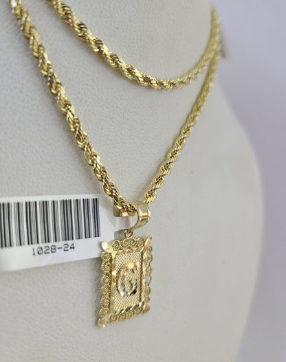 10k Gold Initial G Charm Rope Chain 16"-26" 2.5mm SET Necklace Alphabet Pendant