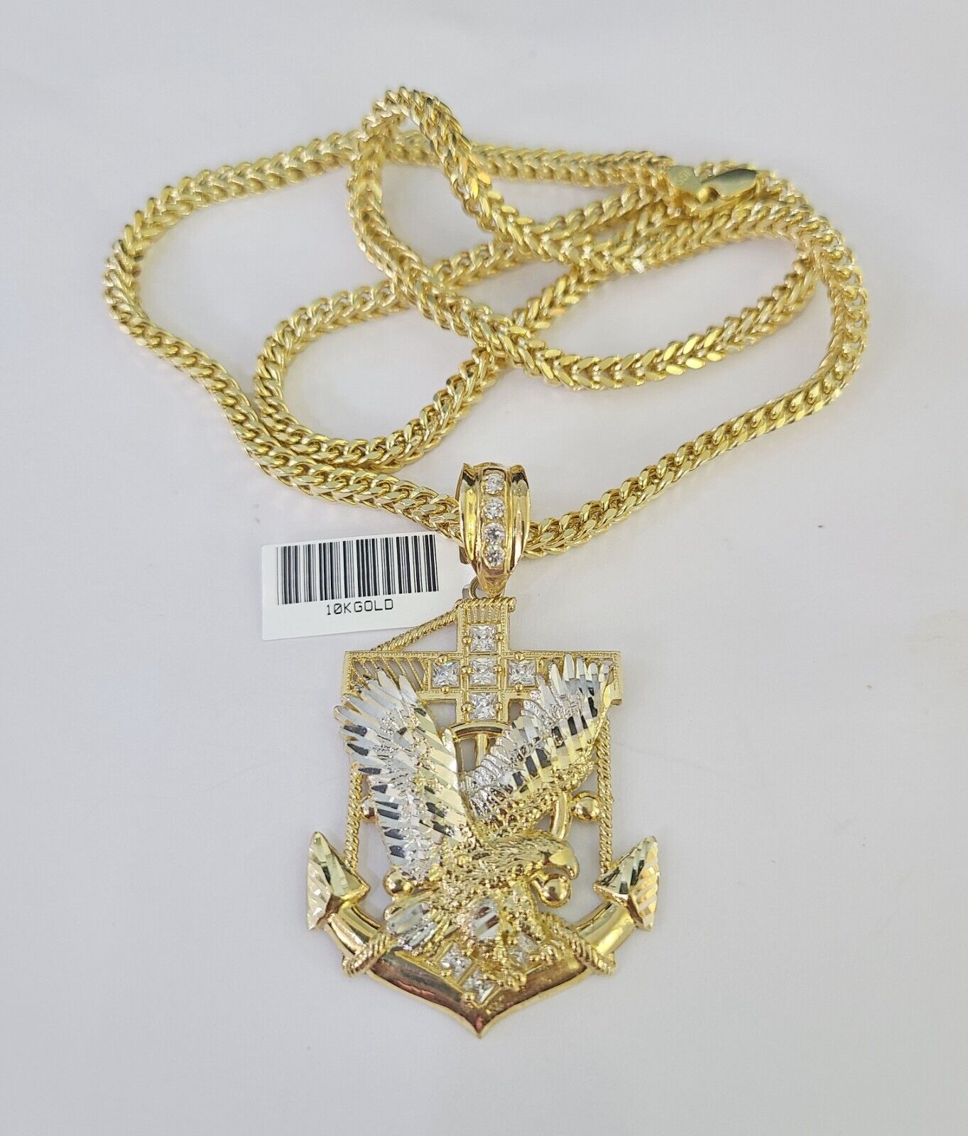10K gold Franco chain necklace with eagle anchor pendant charm (20–28 inch, 4mm) by Reva Jeweler