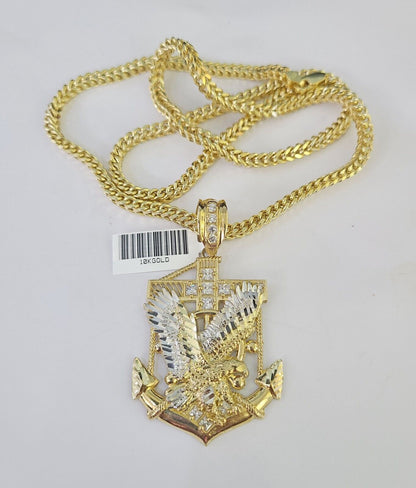 10K gold Franco chain necklace with eagle anchor pendant charm (20–28 inch, 4mm) by Reva Jeweler