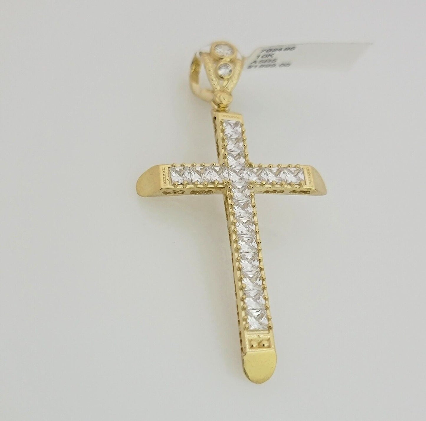 Real 10k Gold Chain Cross Charm Pendant Set Solid 4mm 22 Inch Rope Necklace Mens