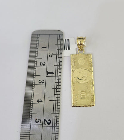 10K gold Franco chain necklace with 100 dollar money pendant charm by Reva Jeweler
