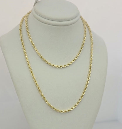 10K Yellow Gold Rope Chain Necklace 3mm 26 Inch REAL 10kt Diamond Cut For Mens