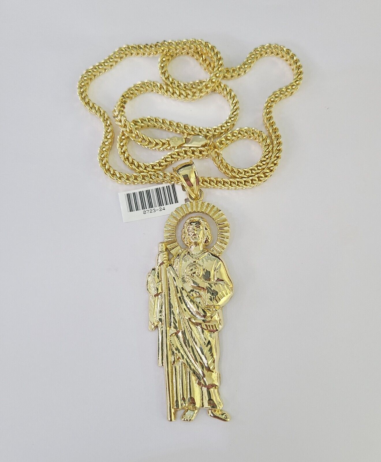 Close-up detailed view of 10K yellow gold Saint Jude pendant charm
