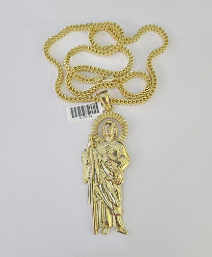 Close-up detailed view of 10K yellow gold Saint Jude pendant charm