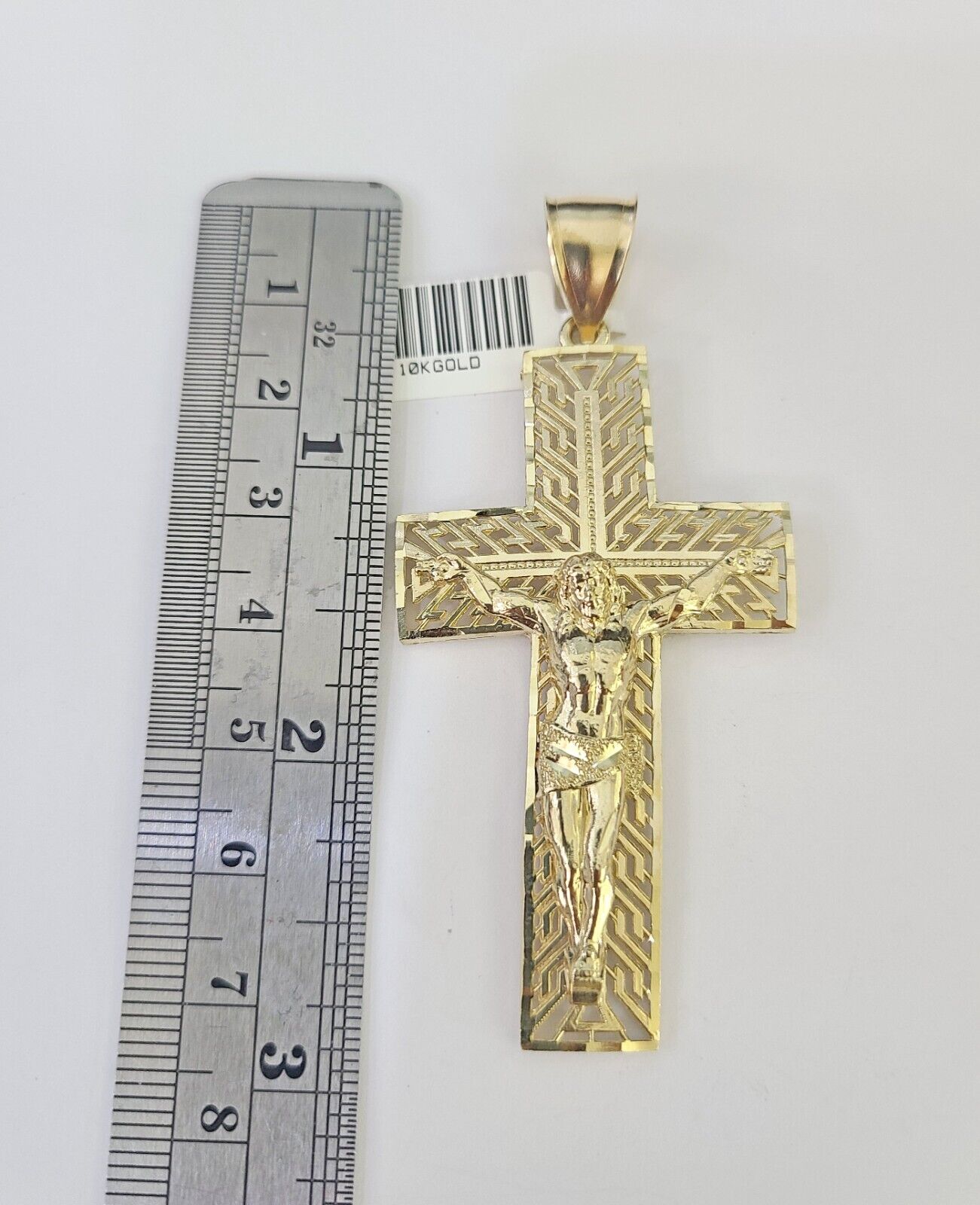 10K gold Jesus cross charm necklace, jewelry by Reva Jeweler