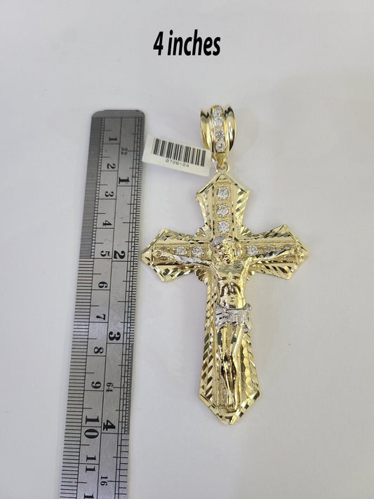 Real 14k Yellow Gold Jesus Cross Charm Pendant  4" 3" 2" For Men's