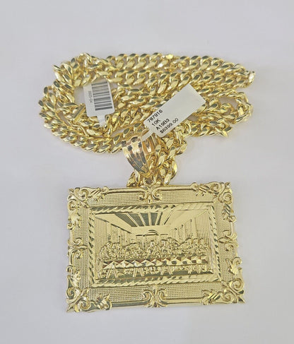 10K Miami Cuban Link Chain Last Supper Pendent Charm 8mm 20"-30" Necklace Gold