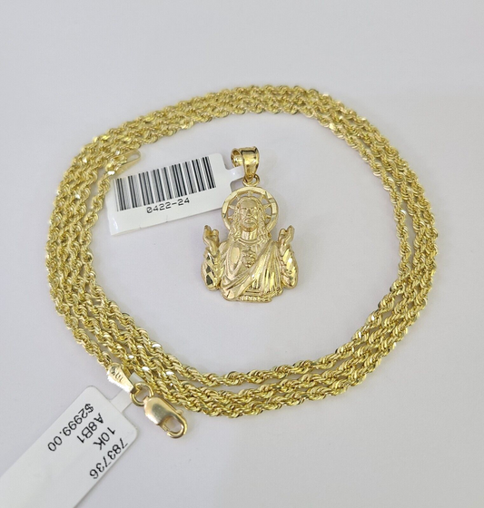 Angled Jesus charm with 2mm rope chain