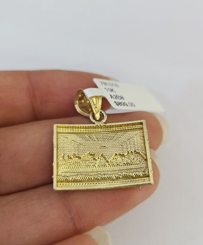 10k Solid Gold Cuban Curb Chain Last Supper Pendant 2mm 18"-24" SET Necklace