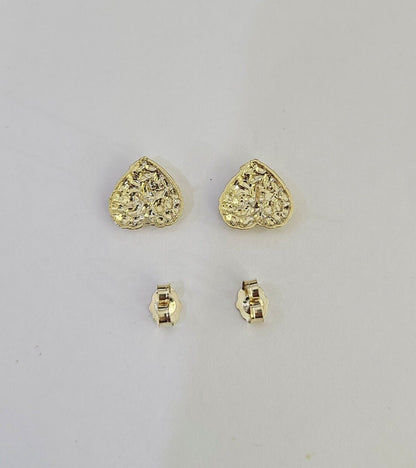 10k Gold Nugget Heart Earrings With Push Back Real 10kt Gold Studs Unisex