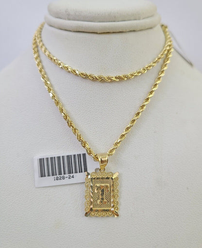 10k Gold Initial T Charm Rope Chain 16"-26" 2.5mm SET Necklace Alphabet Pendant