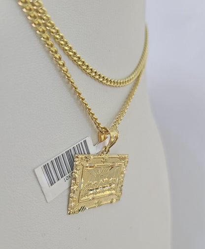 10K Gold Miami Cuban Chain Last Supper Charm 18"-30" 3mm REAL Pendant