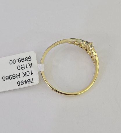 Real 10k Yellow Gold Hearts Ring For Ladies 10Kt Genuine All Sizes