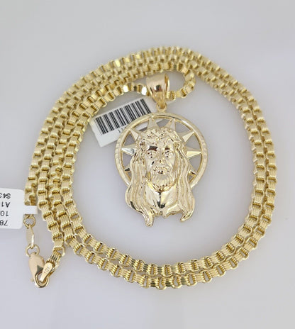10k Gold Byzantine Chain Jesus Head Pendant SET REAL 10kt 3mm 18"-28" 10Kt