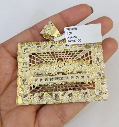 Real 10K Gold Franco Chain Last Supper Pendant Charm Necklace 20"-26" 5mm Gold SET