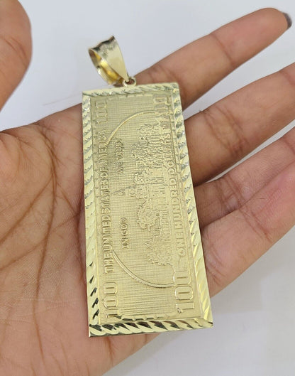Polished 10K gold money pendant charm necklace on Franco chain links