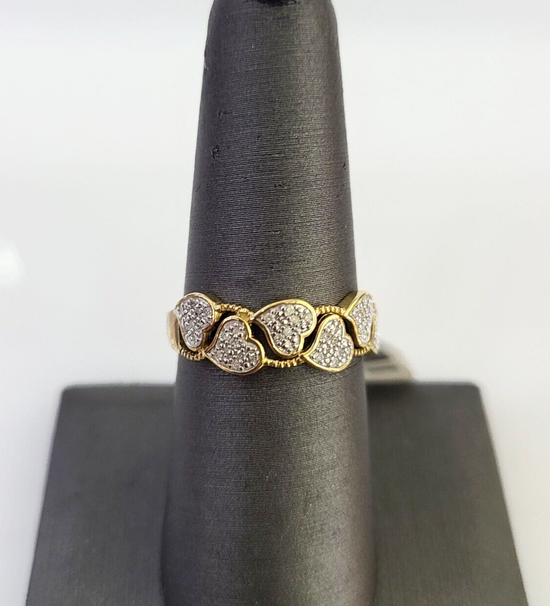 Real 10k Hearts Diamond Ladies Ring Women Casual 10Kt Yellow Gold All Sizes