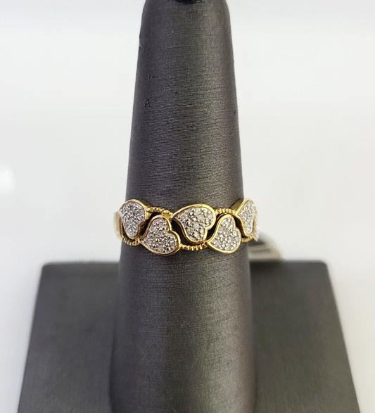 Real 10k Hearts Diamond Ladies Ring Women Casual 10Kt Yellow Gold All Sizes
