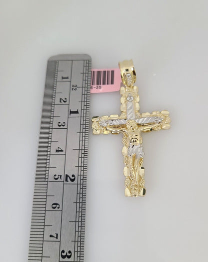 14k Gold Rope Chain Necklace Set 6mm Nugget Cross Charm Pendant 18"-28" inch