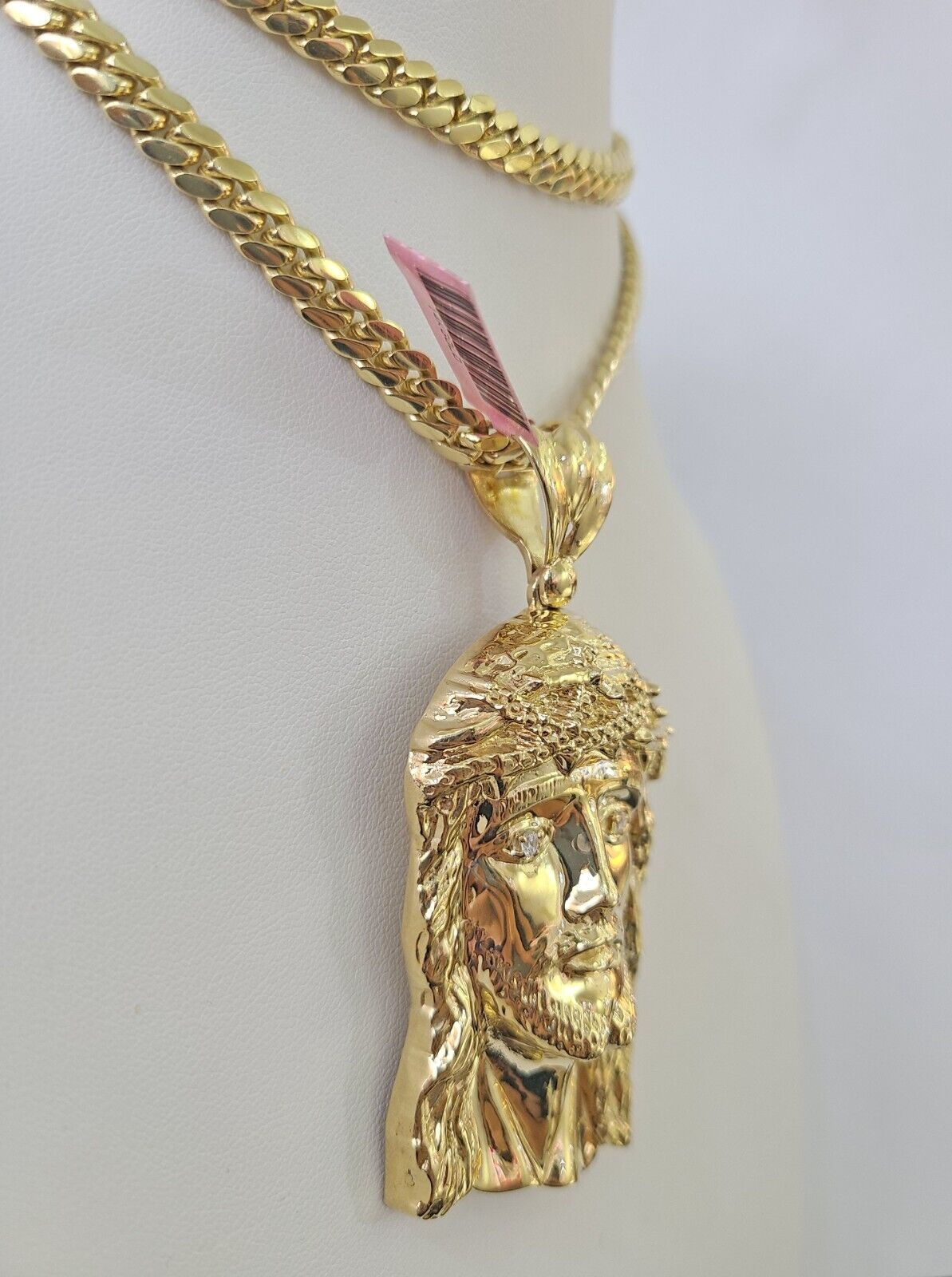 Real 14k Solid Gold Chain Jesus Head Pendant Charm SET Miami Cuban Link 6mm Necklace