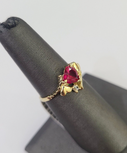 Real 10k Yellow Gold Hearts Ring For Ladies 10Kt Genuine All Sizes
