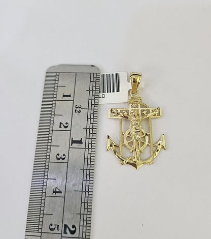 10K gold Franco chain necklace with Jesus anchor pendant charm by Reva Jeweler