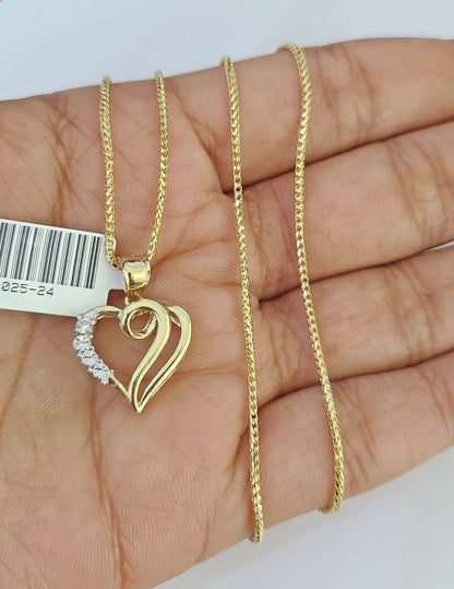 10K Solid Franco Chain Heart Pendant Charm Necklace 16"-22" 1mm Gold Ladies