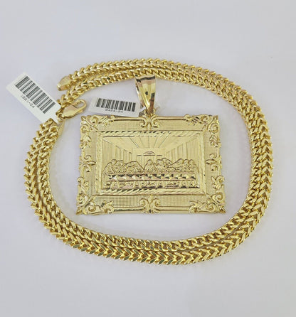 10K yellow gold Last Supper pendant and Franco chain necklace set by Reva Jeweler