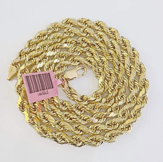 14K Yellow Gold 5mm Rope Chain 22" Diamond cut necklaceend Free Shipping