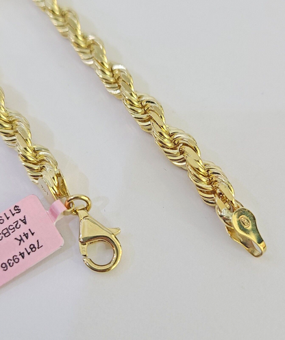 Real 14k Solid Rope Bracelet 7mm 7 Inch Men Women Diamond Cut Yellow Gold