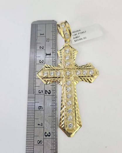 10k Gold Byzantine Necklace Jesus Cross Charm Pendant 20"-30" 8mm REAL SET Chain